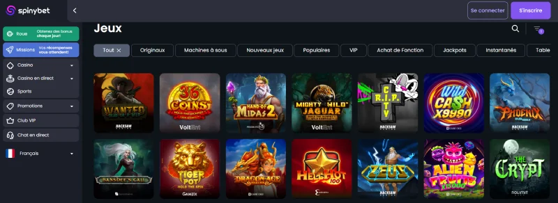 Capture d'&eacute;cran des jeux sur Spinybet