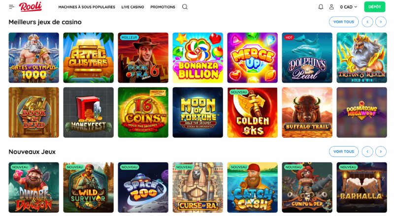 capture d'écran rooli casino jeux de casino