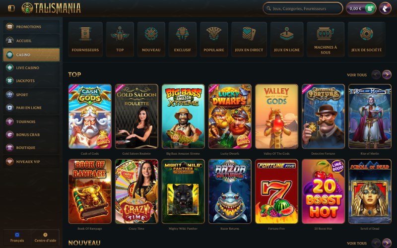 capture d'&eacute;cran talismania casino jeux de casino
