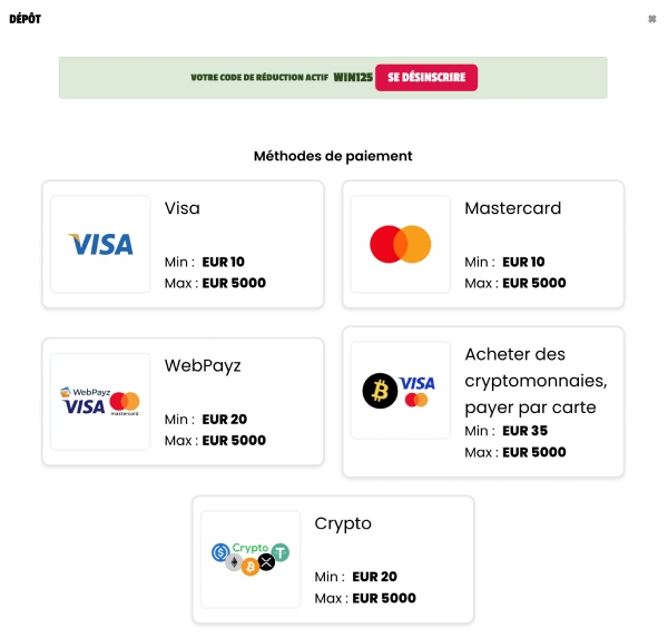 capture d'écran winolot casino dépôt