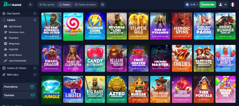 capture d'écran betnuvo casino jeux de casino