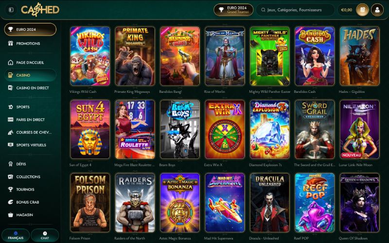capture d'&eacute;cran cashed casino jeux de casino