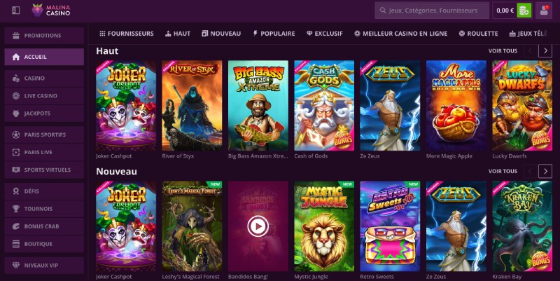 capture d'&eacute;cran maline casino bonus de bienvenue