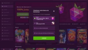 capture d'&eacute;cran maline casino choix du bonus de bienvenue