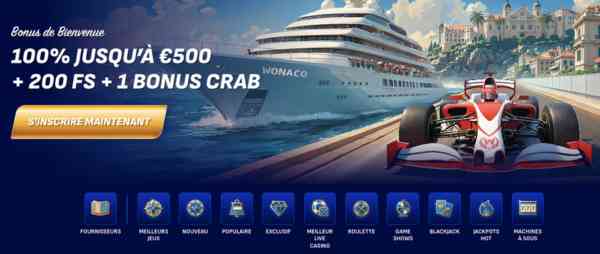 capture d'écran wonaco casino bonus de bienvenue