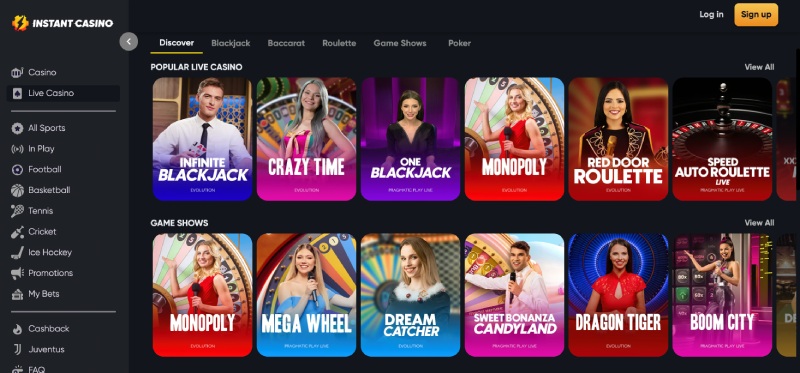 capture d'&eacute;cran casino live instant casino