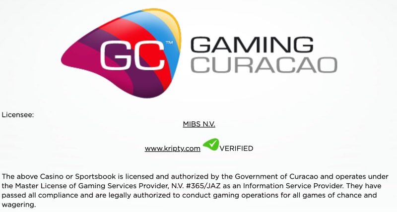 capture d'écran kripty casino licence MGA