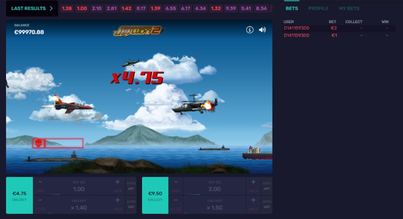 capture d'&eacute;cran partie mini jeu jet lucky 2
