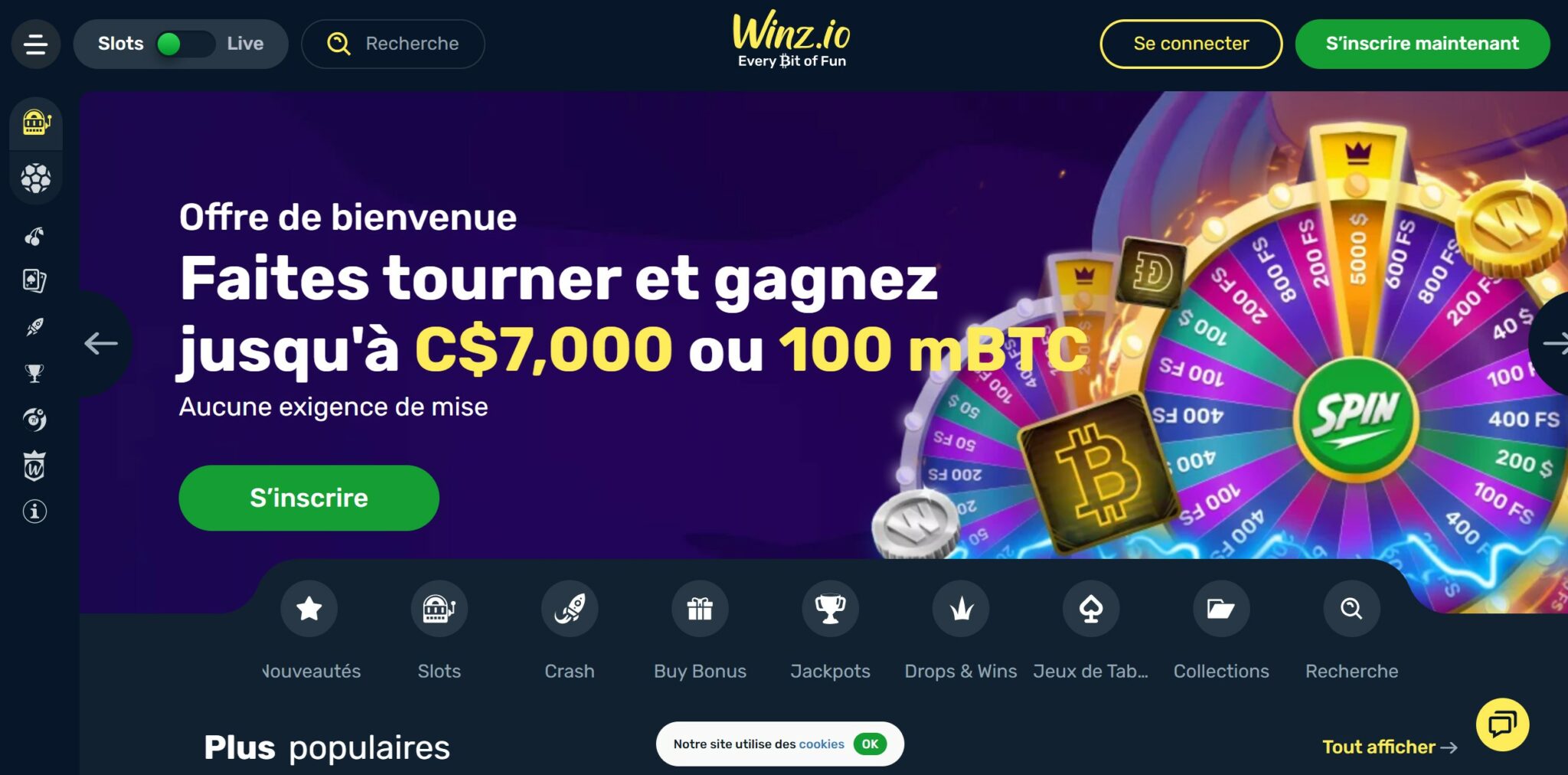 Winz Casino bonus sans wager