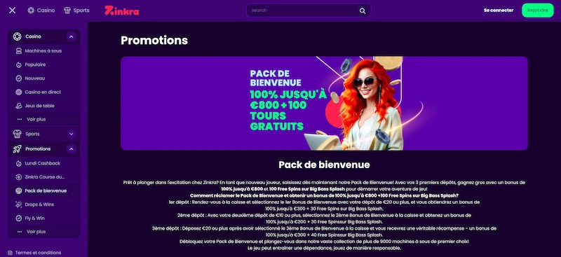 bonus bienvenue zinkra casino