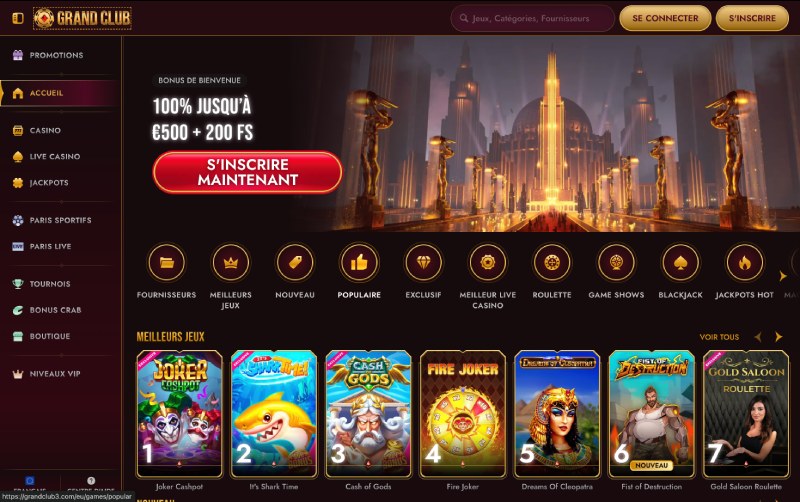 capture d'&eacute;cran grandclub casino page daccueil