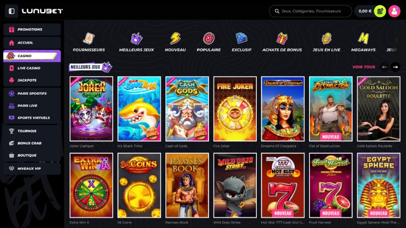 capture d'écran lunubet casino jeux de casino