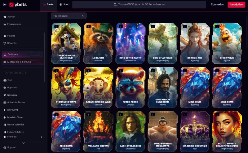 capture d'écran ybets casino jeux de casino
