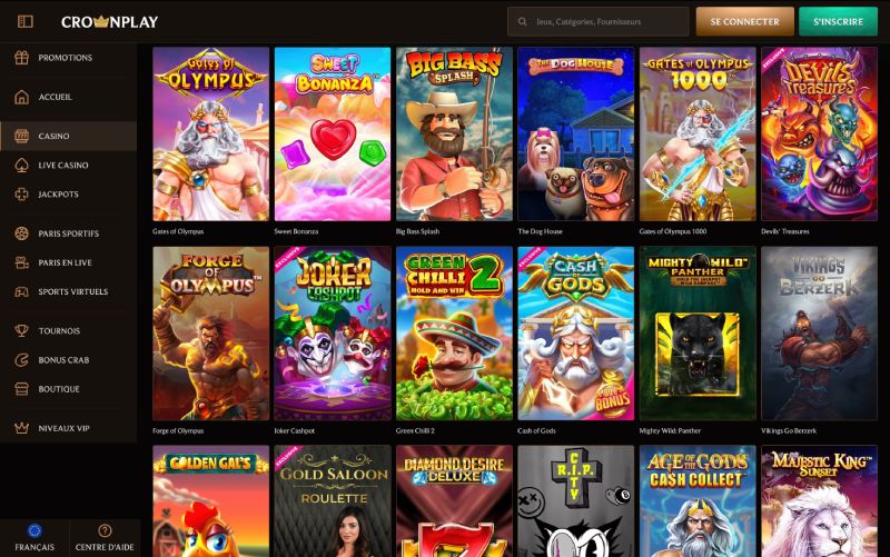 capture d'écran crownplay casino jeux de casino