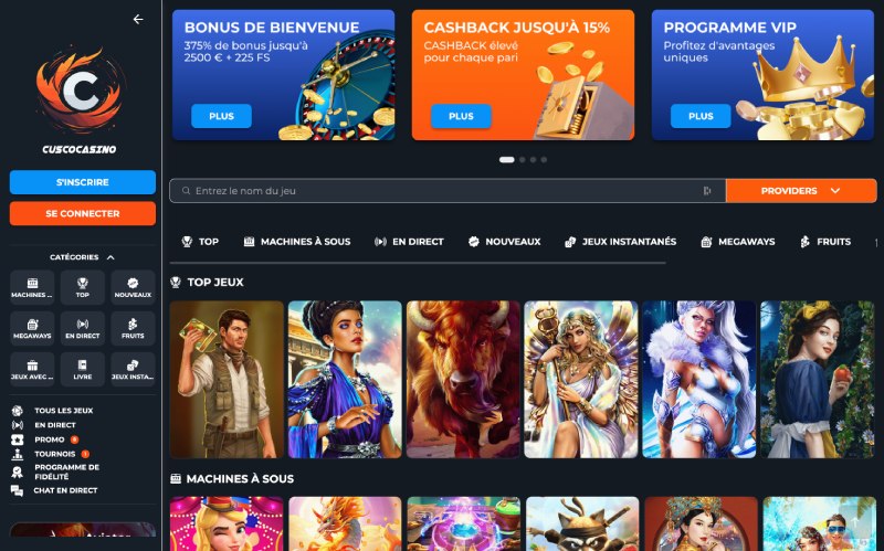 capture d'&eacute;cran cusco casino page daccueil