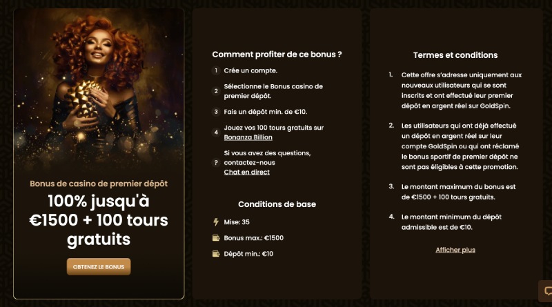 capture d'&eacute;cran goldenspin casino bonus de bienvenue