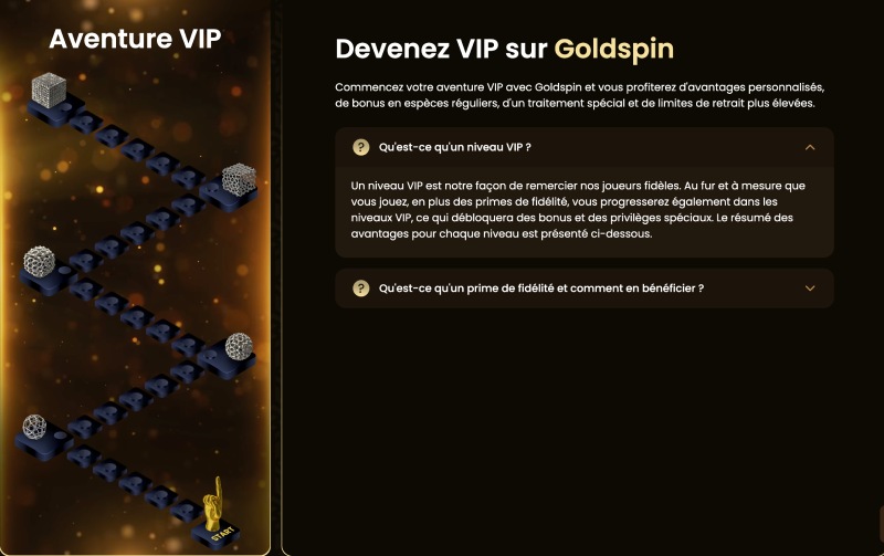 capture d'&eacute;cran goldenspin casino programme vip
