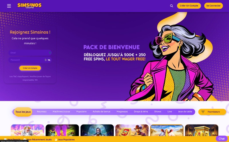 capture d'écran simsinos casino casino bonus de bienvenue