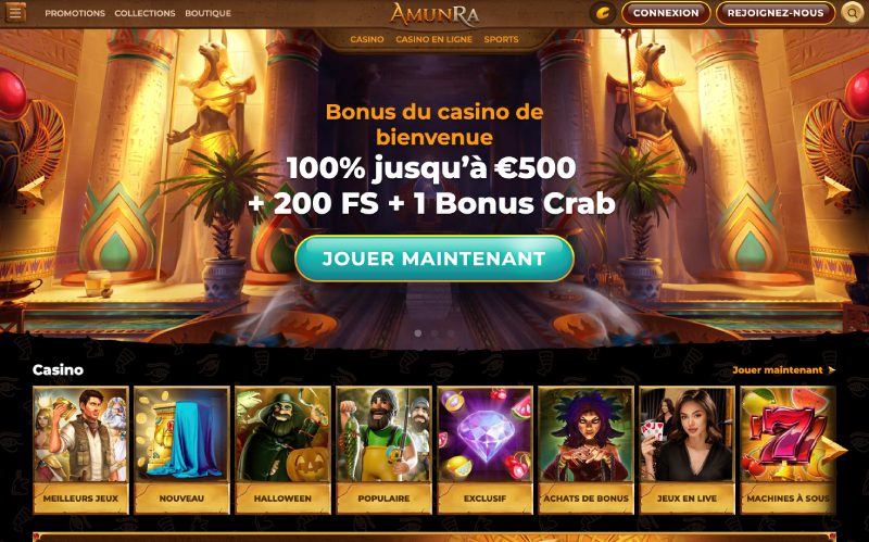 capture d'&eacute;cran Amunra casino page d'accueil