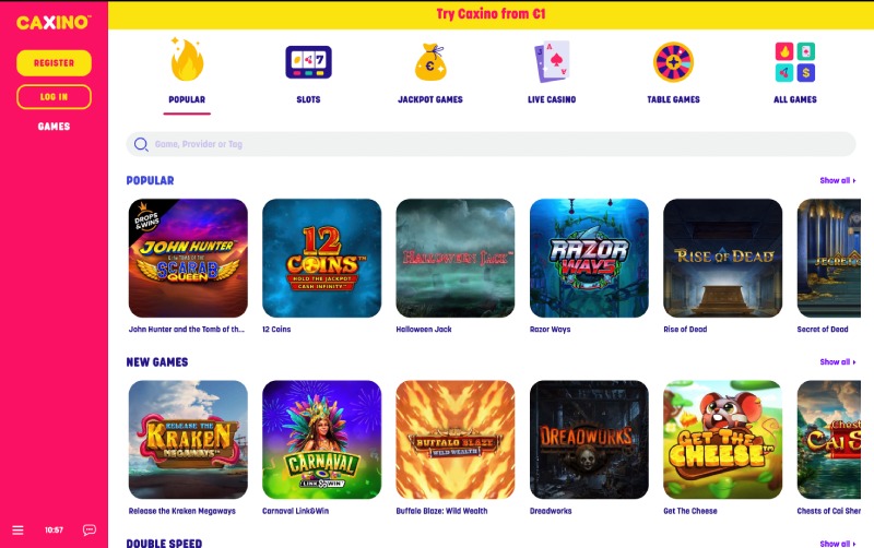 capture d'écran caxino jeux casino