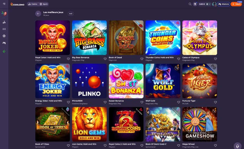 capture d'écran coolzino casino jeux de casino