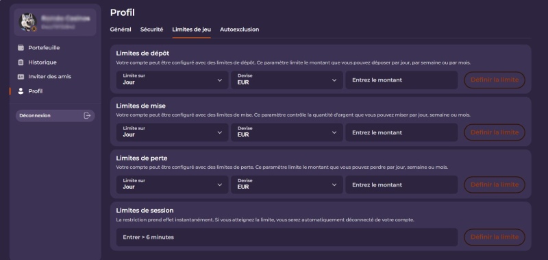 capture d'écran coolzino casino limites de jeu