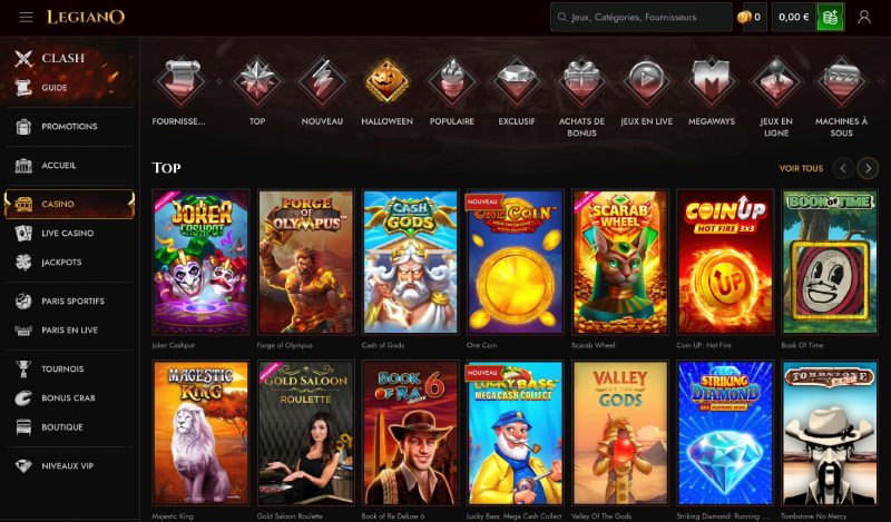 capture d'écran legiano casino jeux de casino