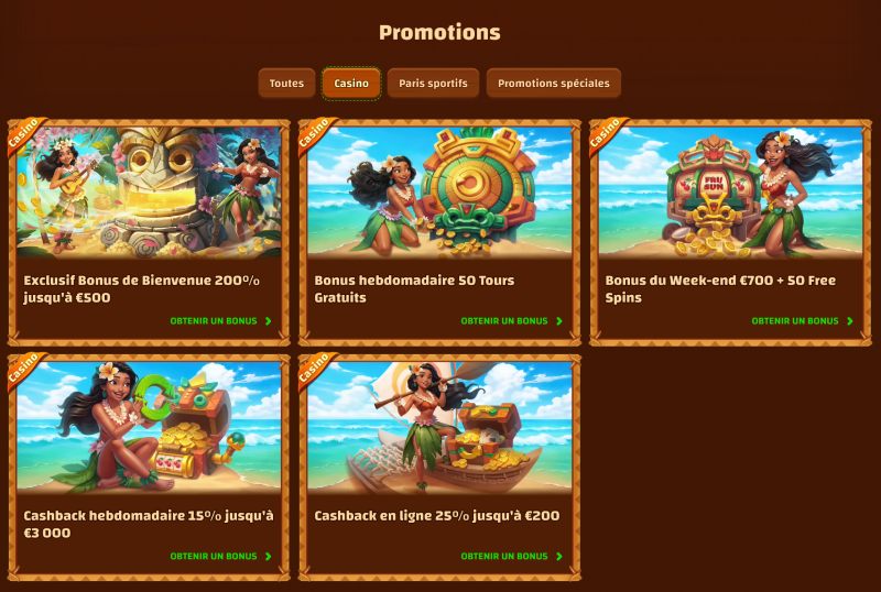 capture d'&eacute;cran tiki casino promotions