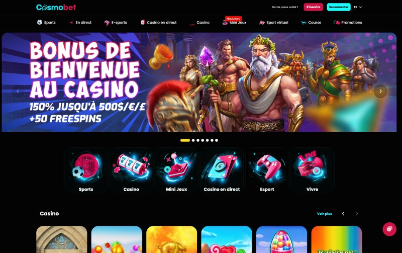 capture d'écran cosmobet casino page daccueil