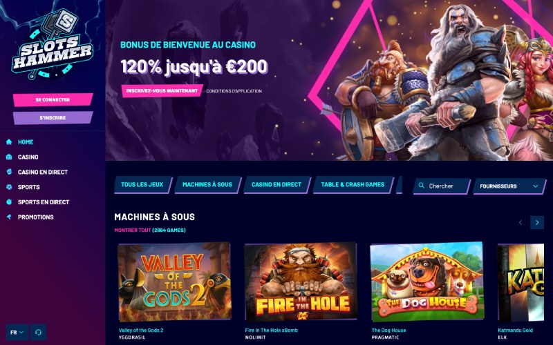 capture d'&eacute;cran slots hammer casino page daccueil