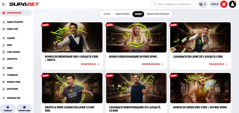 capture d'écran page promotions supabet