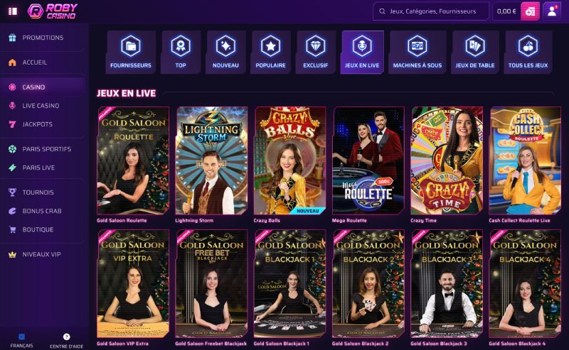 capture d'écran roby casino jeux live