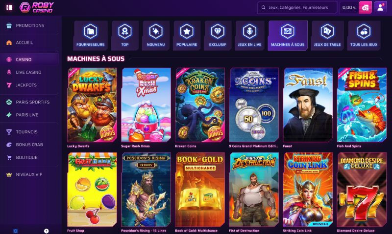 capture d'écran roby casino machines a sous