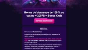 capture d'&eacute;cran roby casino verification email