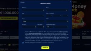 capture d'&eacute;cran scibet casino formulaire dinscription
