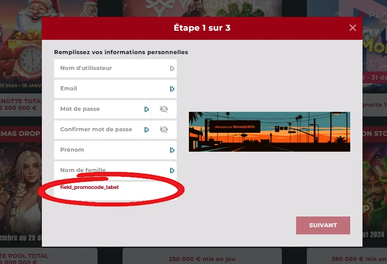 Screenshot des Bonuscode-Eingabefelds im NevadaWin Cashier Bereich