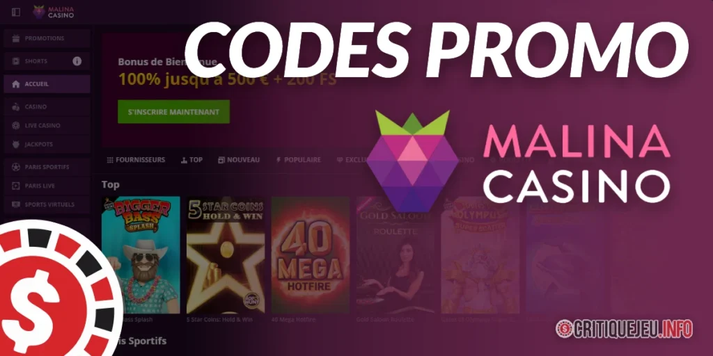 Banner de códigos promocionales de Malina Casino