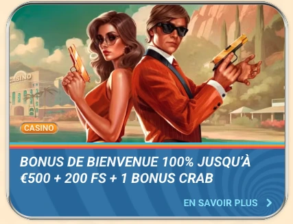 Interface du bonus de bienvenue Vegasino montrant le code promotionnel et le montant