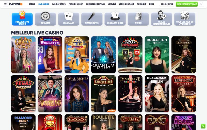 capture d'&eacute;cran cazimbo casino live
