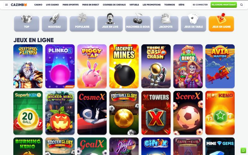 capture d'&eacute;cran cazimbo mini jeux