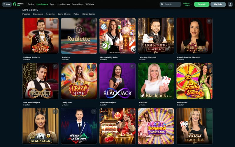 capture d'écran grandz bet casino jeux live