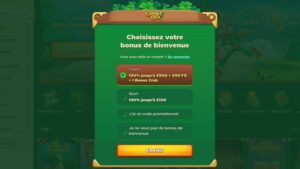 capture d'&eacute;cran greenluck casino choix du bonus