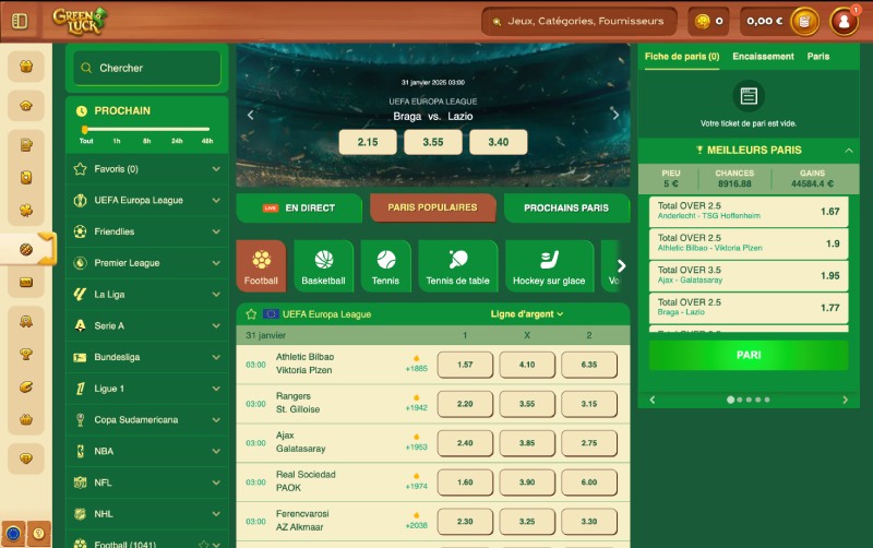 capture d'écran greenluck casino paris sportifs