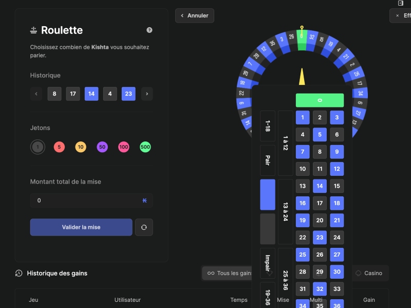 capture d'écran kishta.io roulette