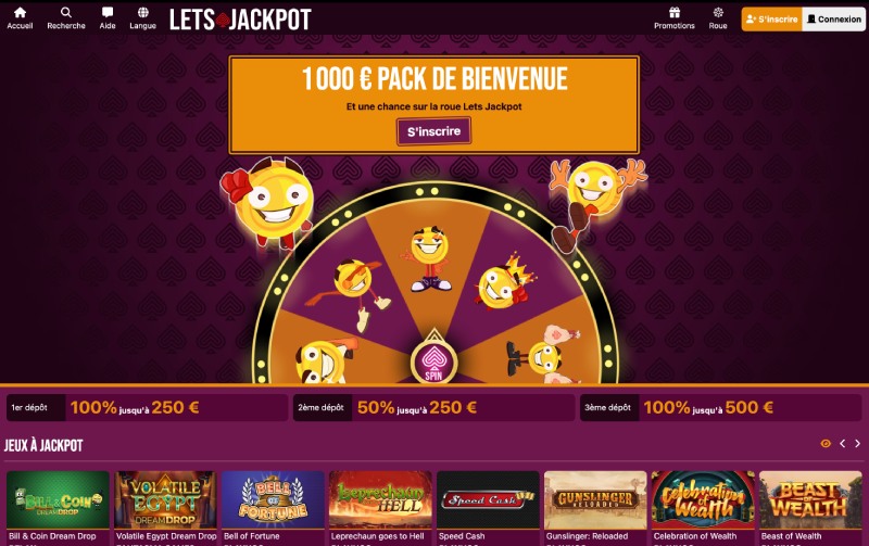 capture d'&eacute;cran lets jackpot casino page daccueil