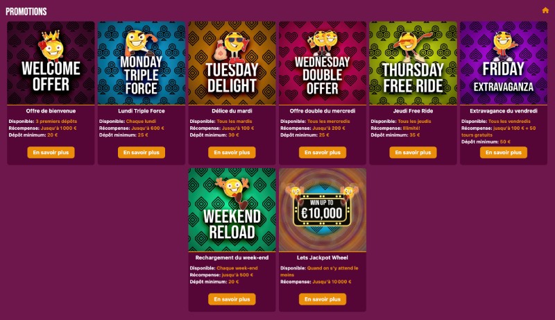 capture d'écran lets jackpot casino promotions