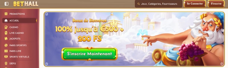 Capture d'&eacute;cran BetHall Casino bonus de bienvenue