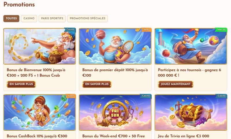 Capture d'écran BetHall casino promotions