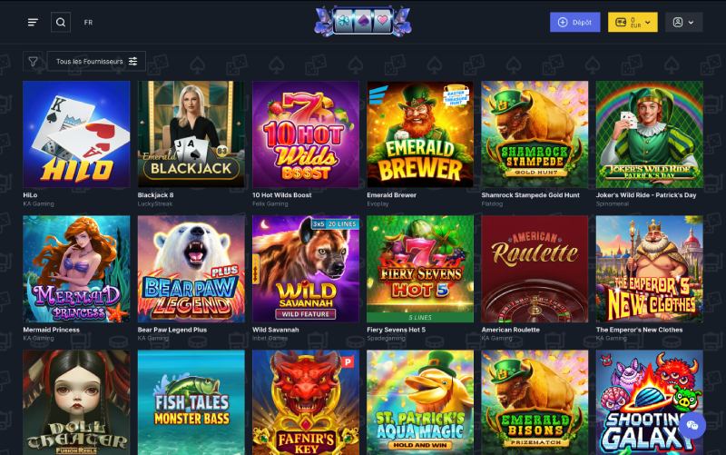 capture d'&eacute;cran spinshouse casino jeux de casino