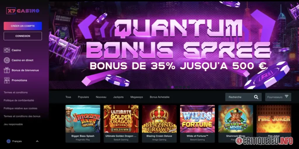 capture d'&eacute;cran x7 casino en ligne
